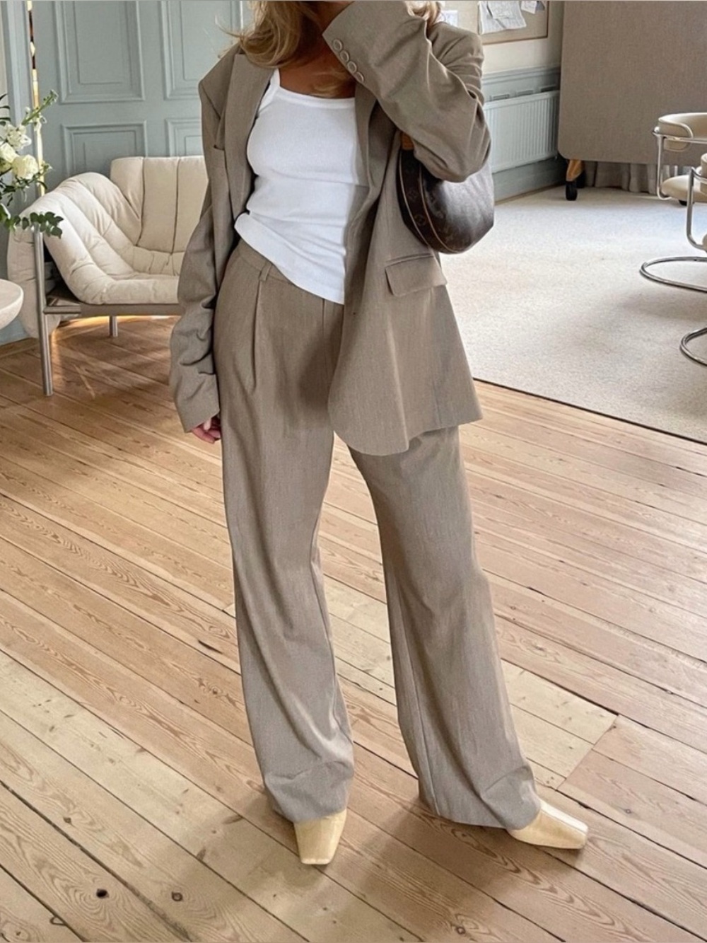 Djerf Avenue‎ Favorite Pants Women's Small Oat Tan High Waist Pleated Trouser
